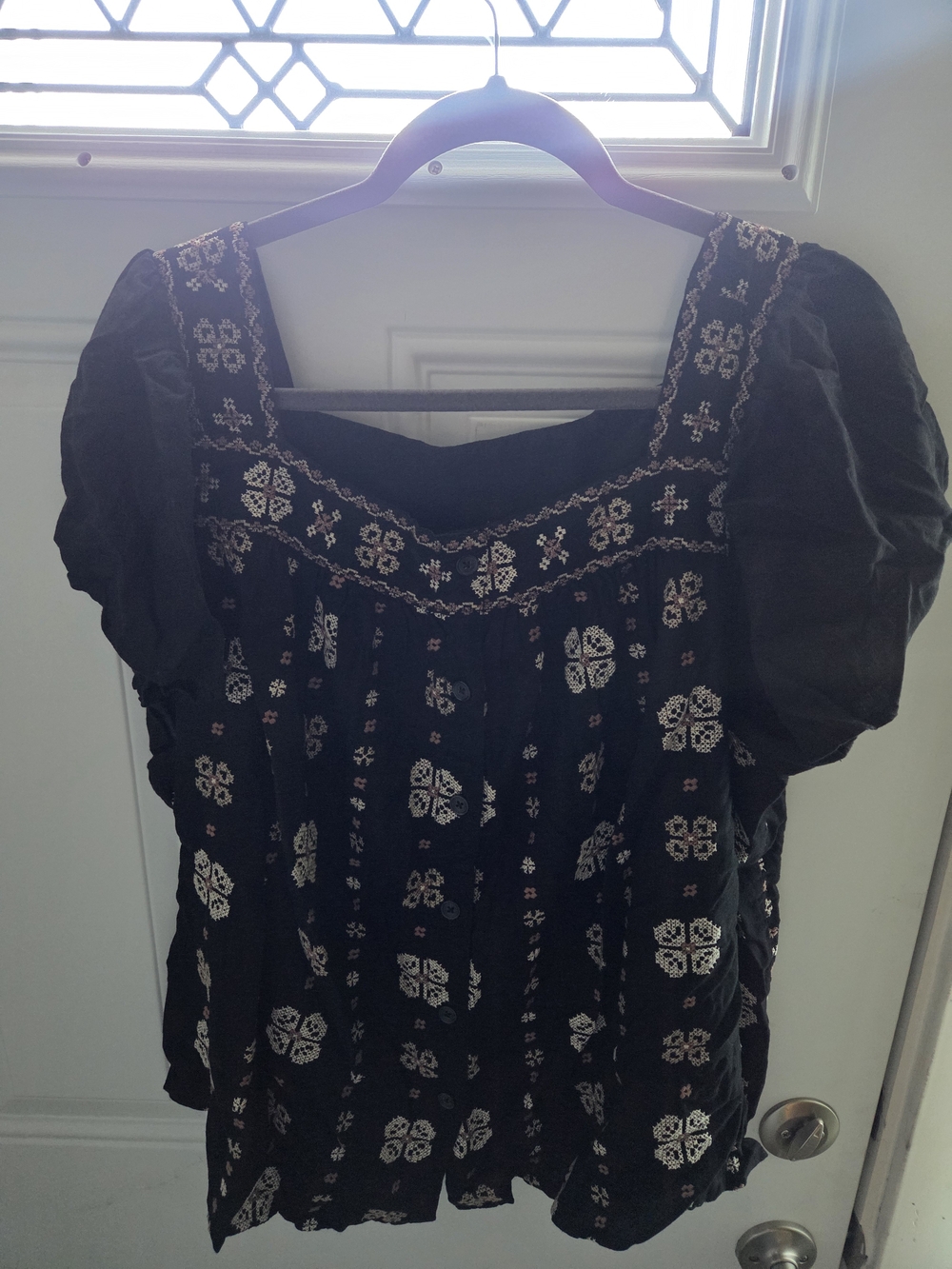 torrid Black Peasant Top with Cream Embroidery